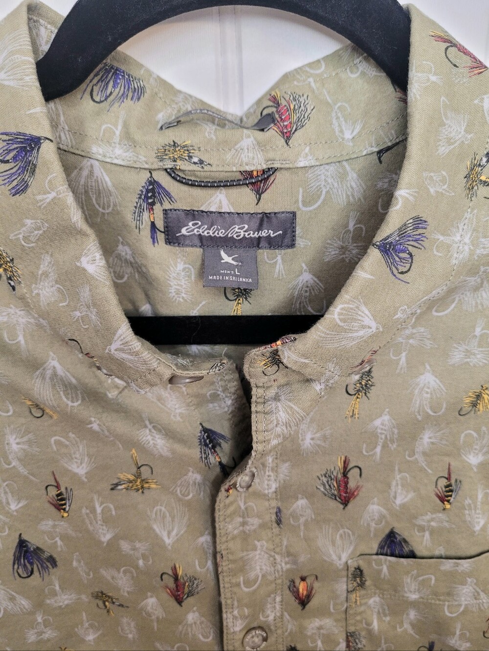 Eddie Bauer Fly Fishing Lure Classic Shortsleeve Buttondown Shirt Sz L